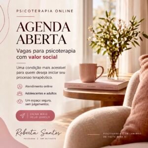 Estou com agenda aberta para psicoterapia online com valor social